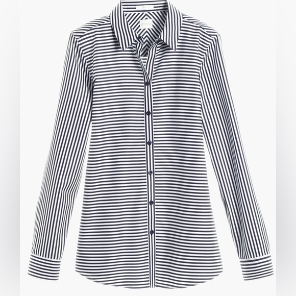 Chico’s| Horizontal Stripe Shirt, No-Iron Button Down Blouse, Size 1/Medium••• - Picture 4 of 15
